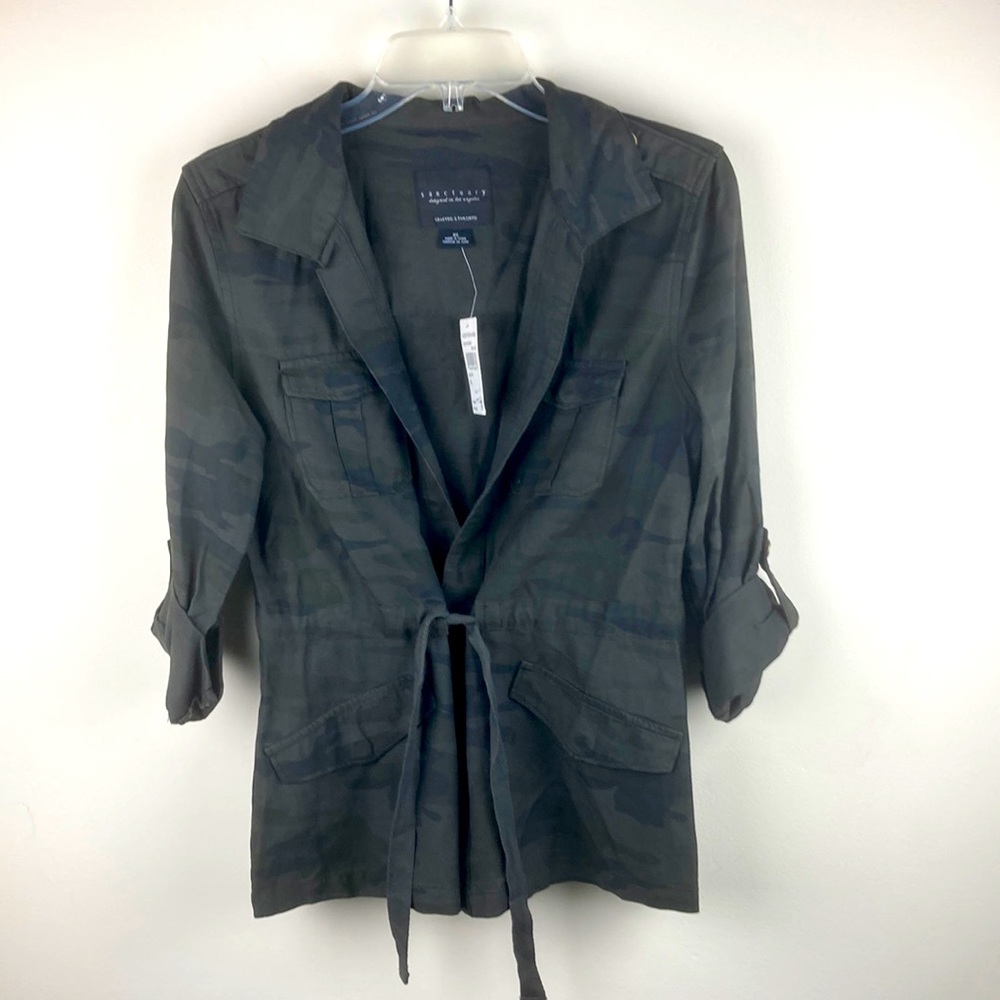 Sanctuary camo tie front jacket top button up sleeve size xs NWT